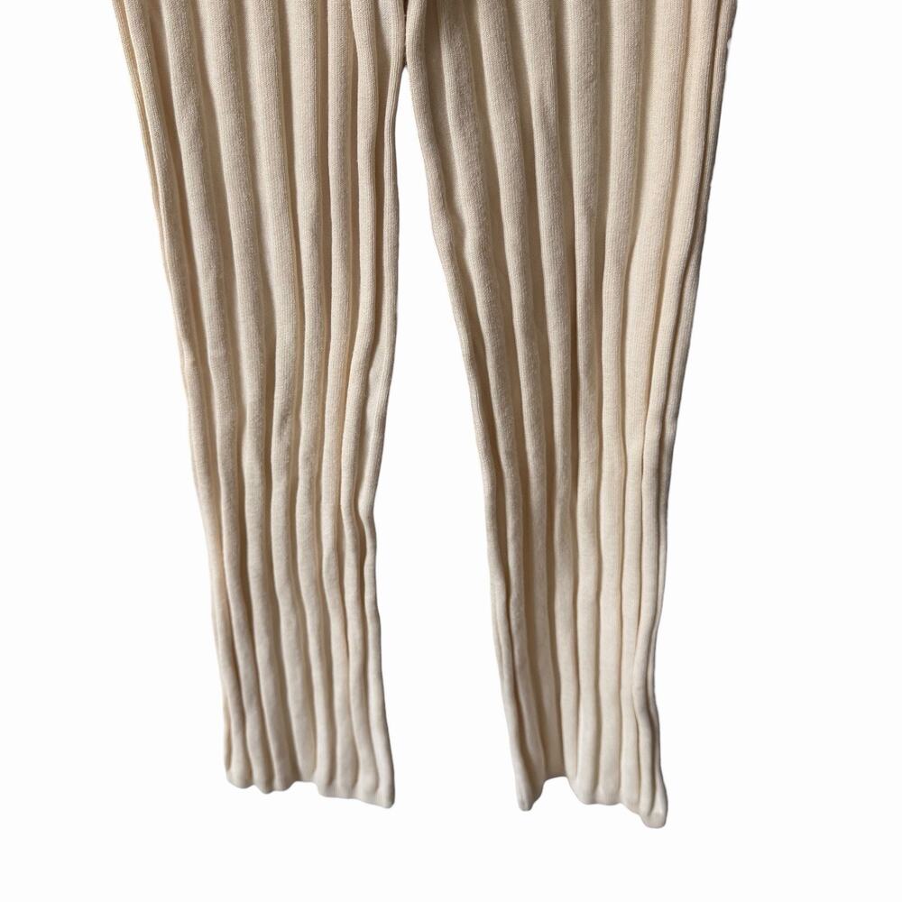 Find Me Now Womens Small Ribbed Pants Straight Leg Cream Ivory Lounge Casual - Picture 7 of 10